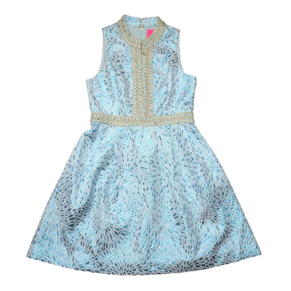 NWT Lilly Pulitzer Franci in Bermuda Blue Lagoon Jacquard Metallic Dress 10 - Picture 1 of 7
